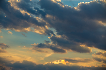 Image showing sunset clouds on evening blue sky
