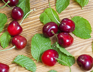 Image showing cherry and fresh mint