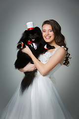 Image showing bride girl with spitz goom in wedding suit