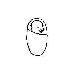 Image showing Swaddled newborn baby hand drawn outline doodle icon.