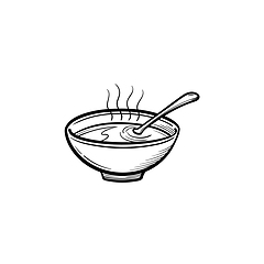 Image showing Bowl of hot soup hand drawn sketch icon.