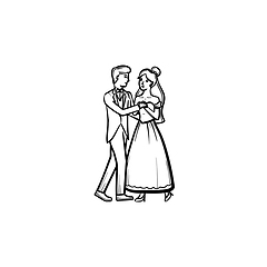 Image showing First wedding dance hand drawn sketch icon.