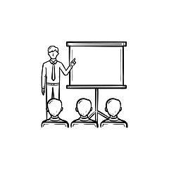 Image showing Presentation training hand drawn sketch icon.