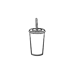 Image showing Plastic cup of soda pop hand drawn sketch icon.