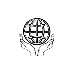 Image showing Hands support earth globe hand drawn sketch icon.