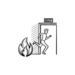 Image showing Evacuation exit hand drawn sketch icon.