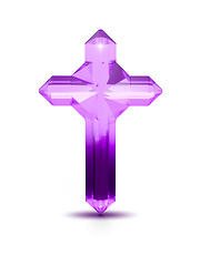 Image showing Purple crystal cross religious symbol on white background