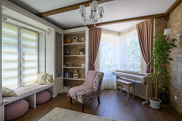 Image showing Classic brown and white living room interior