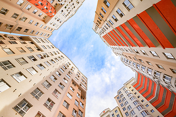 Image showing Wide angle shot of brand new apartments buildings exterior