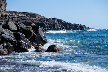 Image showing beautiful wild beach with black sand