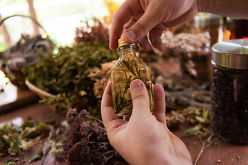 Image showing potion bottle in hand of herbalist