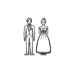Image showing Bride and groom hand drawn sketch icon.
