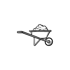 Image showing Wheelbarrow full of sand hand drawn sketch icon.