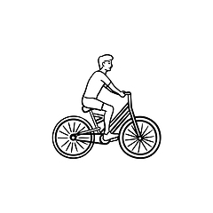 Image showing Man riding a bike hand drawn outline doodle icon.