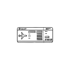 Image showing Airplane ticket hand drawn outline doodle icon.