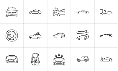 Image showing Car hand drawn outline doodle icon set.