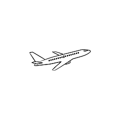 Image showing Flying plane hand drawn outline doodle icon.