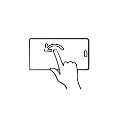 Image showing Hand touching smartphone screen hand drawn outline doodle icon.