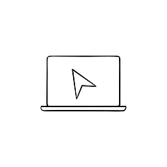 Image showing Laptop with cursor hand drawn outline doodle icon.
