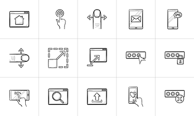 Image showing Smartphone and unlock technology hand drawn outline doodle icon set.