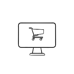 Image showing Computer screen with shopping cart hand drawn outline doodle icon.