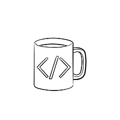 Image showing Coffee cup with code sign hand drawn outline doodle icon.