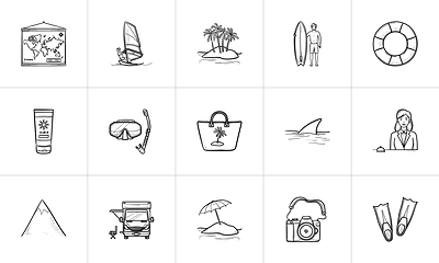 Image showing Summer vacation hand drawn outline doodle icon set.