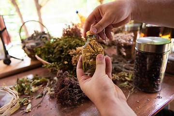 Image showing potion bottle in hand of herbalist