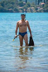 Image showing fisherman preparing for underwater fishing