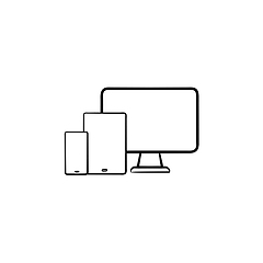 Image showing Smartphone, tablet and monitor hand drawn outline doodle icon.