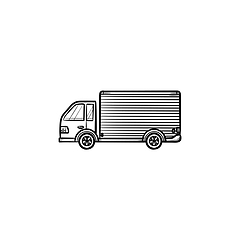 Image showing Delivery truck hand drawn outline doodle icon.