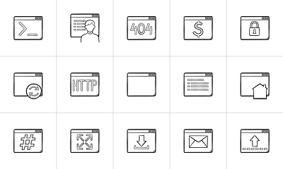 Image showing Browser windows hand drawn outline doodle icon set.