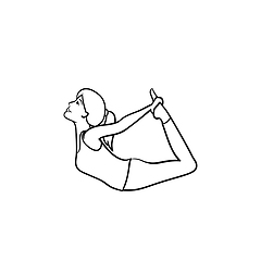 Image showing Woman in yoga bow pose hand drawn outline doodle icon.