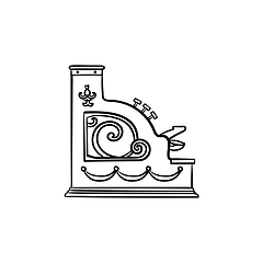 Image showing Antique cash register machine hand drawn outline doodle icon.