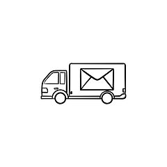 Image showing Mail van hand drawn outline doodle icon.