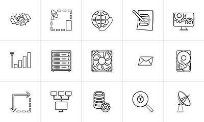 Image showing Computer technology hand drawn outline doodle icon set.