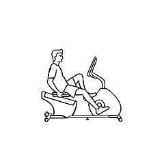 Image showing Man on exercise bike hand drawn outline doodle icon.