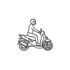 Image showing Motorcyclist riding motorbike hand drawn outline doodle icon.