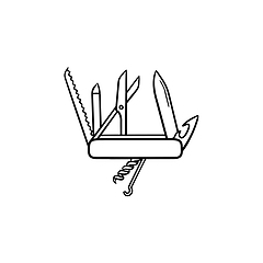 Image showing Swiss folding knife hand drawn outline doodle icon.