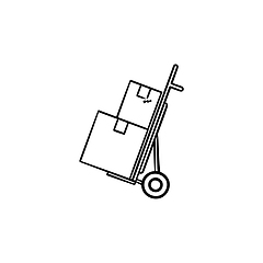 Image showing Handcart with cardboard boxes hand drawn outline doodle icon.