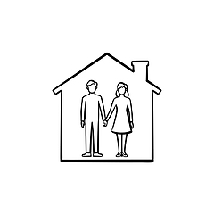 Image showing House with couple hand drawn outline doodle icon.