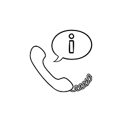 Image showing Phone receiver with information sign hand drawn outline doodle icon.