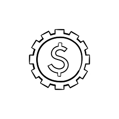 Image showing Cog with dollar inside hand drawn outline doodle icon.