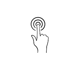 Image showing Hand with point finger touch button hand drawn outline doodle icon.