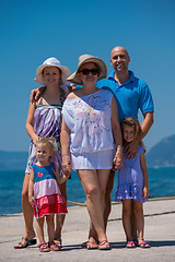 Image showing Portrait of happy multi generation family by the sea