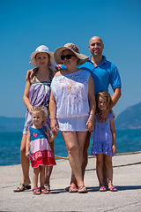 Image showing Portrait of happy multi generation family by the sea