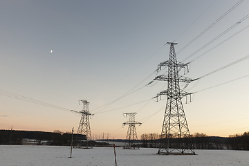 Image showing electric poles, winter