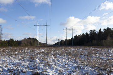 Image showing electric poles, winter