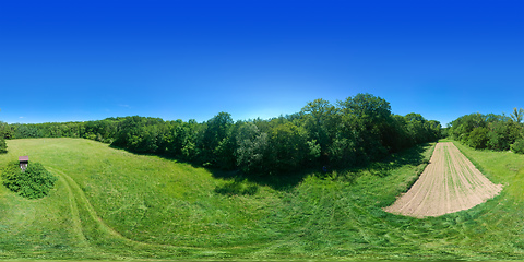 Image showing 360 degrees spherical panorama rural meadow south Germany