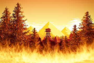 Image showing forest fires with watchtower